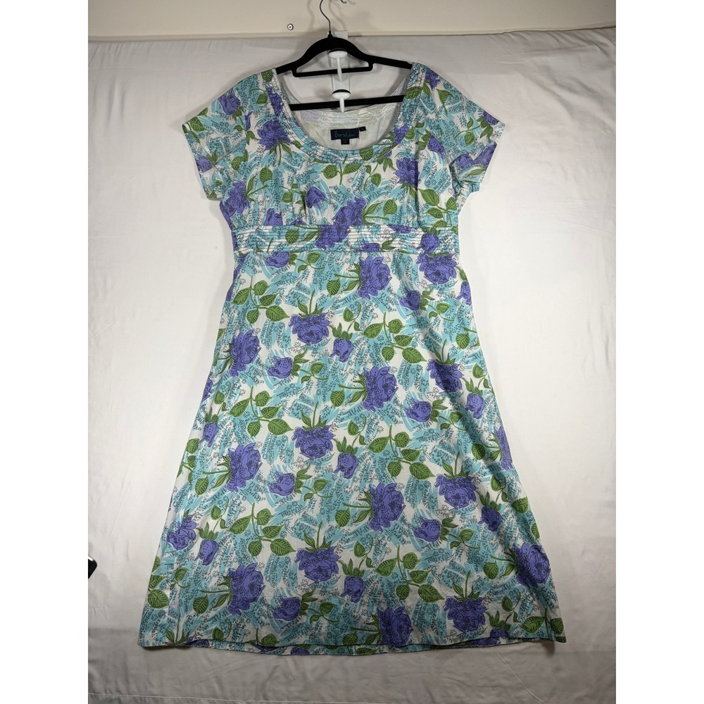 Boden Floral Empire Waist Dress Women 16L Blue Green Excellent Cotton Lined